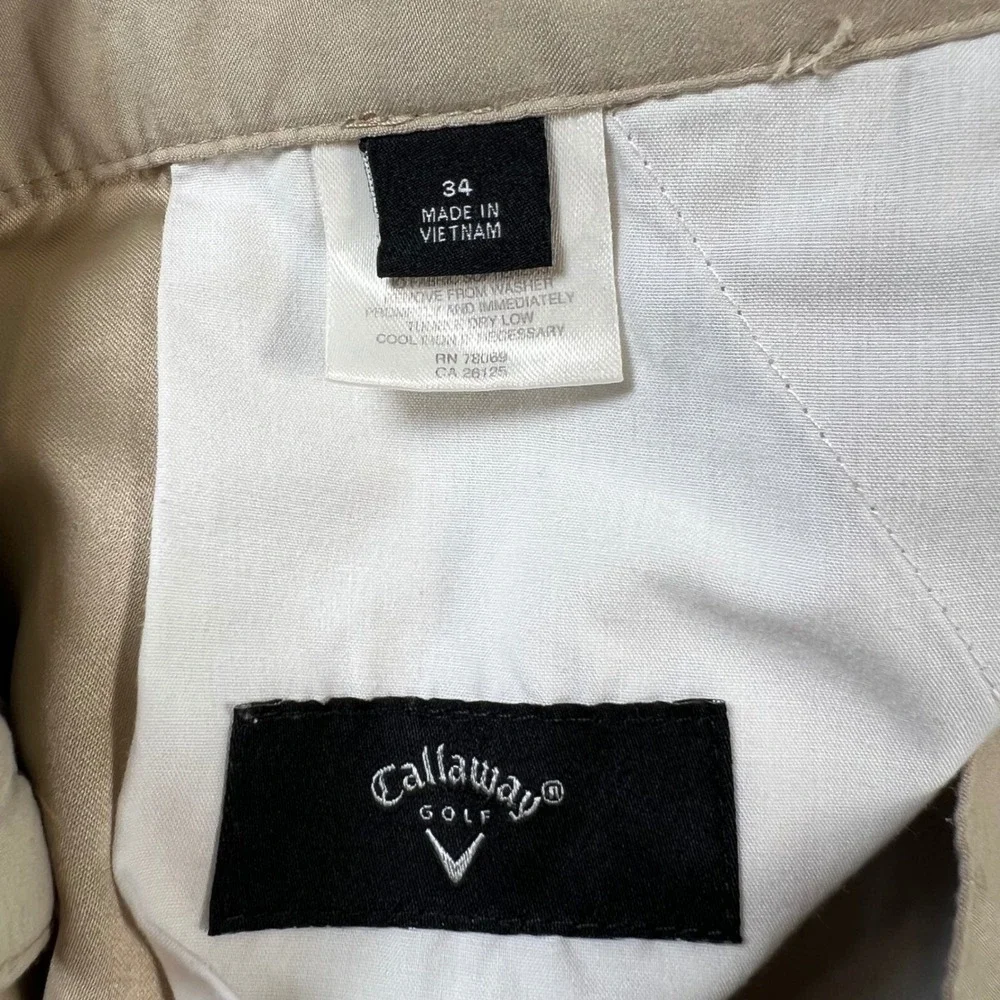 Callaway Golf Mens Tan Khaki Flat Front Performance Pants Size 34x31.5